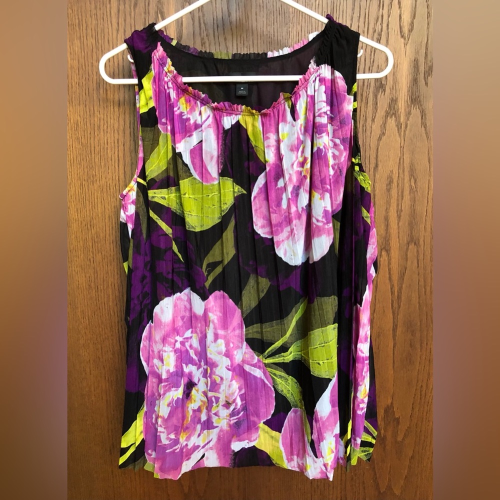 Worthington Women's Sleeveless Blouse Tank Top Medium Floral Black Pink Stretchy